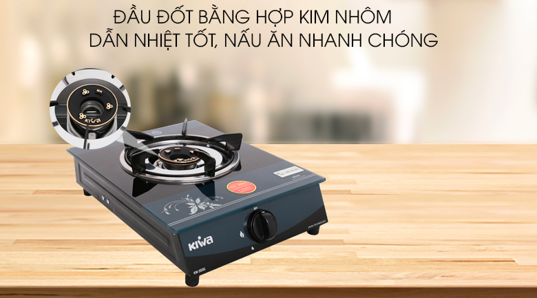 Bếp ga đơn Kiwa KW-300G có đầu đốt bằng hợp kim nhôm dẫn nhiệt tốt, nấu ăn nhanh