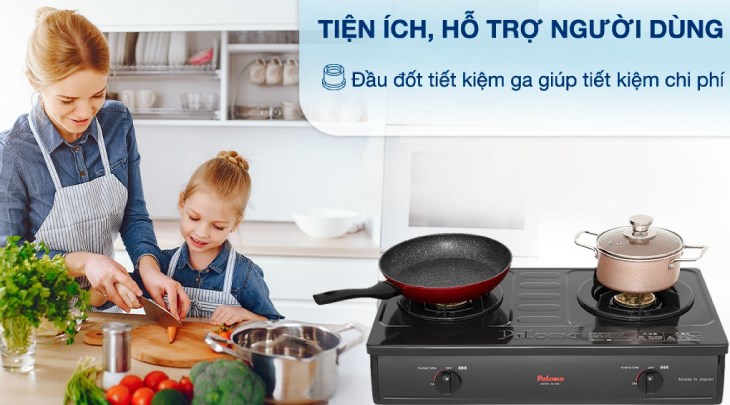 Bếp ga đôi Paloma PA-7MEJ sở hữu đầu đốt giúp tiết kiệm đến 30% lượng ga tiêu thụ