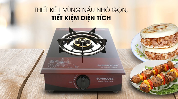 Bếp ga đơn Sunhouse SHB212KG có kiểu dáng đơn giản kèm hoa văn tinh tế, làm nổi bật trong gian bếp gia đình