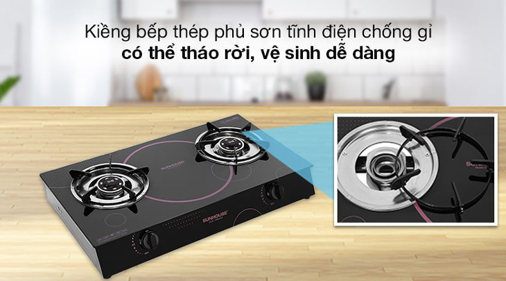 Bếp ga đôi Sunhouse SHB307 có kiềng bếp thép phủ sơn tĩnh điện chống gỉ, có thể tháo rời, tiện vệ sinh