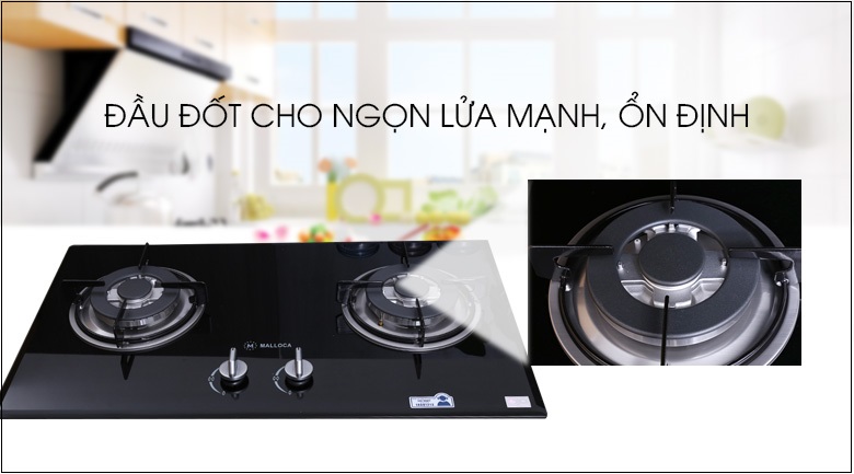 Bếp ga âm Malloca GHG 732A NEW trang bị đầu đốt cho ngọn lửa mạnh và ổn định khi nấu