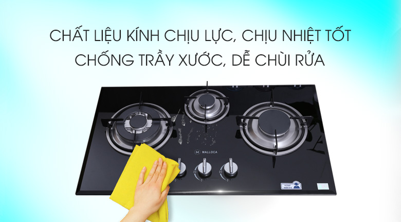 Bếp ga âm Malloca GHG 733B NEW có chất liệu bằng kính chịu lực, chịu nhiệt chống trầy và dễ lau chùi sau khi dùng