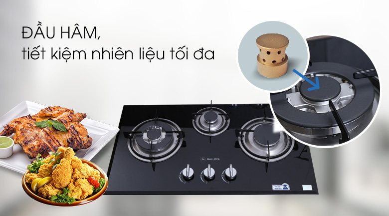 Bếp ga âm Malloca trang bị đầu hâm tiết kiệm nhiên liệu