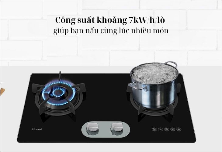 Bếp ga âm Rinnai RVB-220G(BG) có công suất lớn giúp thực phẩm chín nhanh