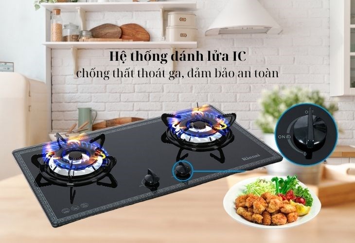 Bếp ga âm Rinnai RVB-2BG(F)N sử dụng hệ thống đánh lửa IC giúp chống thất thoát ga