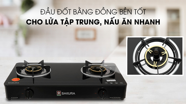 Bếp ga Sakura SA-2375GB trang bị đầu đốt bằng đồng tiết kiệm gas