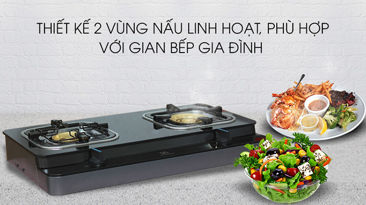 Bếp ga đôi Electrolux ETG728GKR thiết kế 2 vùng nấu linh hoạt