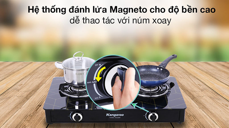 Bếp ga đôi Kangaroo KG526M với hệ thống đánh lửa Magneto