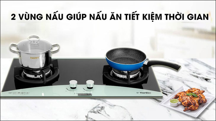 Bếp gas Torino thiết kế 2 vùng nấu tiện lợi