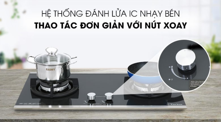Bếp gas âm Torino Vitorio-2B(SV) thao tác đơn giản với nút xoay