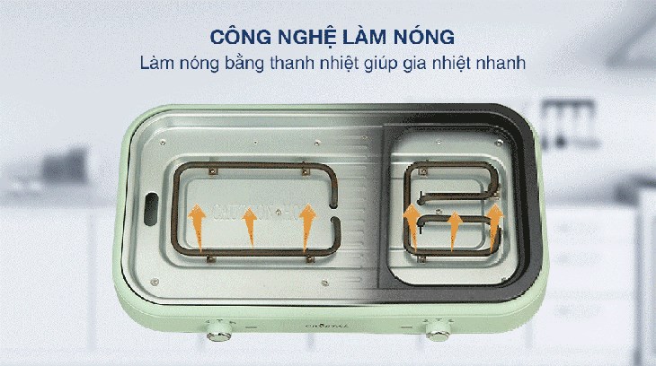 Bếp lẩu nướng đa năng sở hữu công nghệ làm nóng bằng thanh nhiệt cho khả năng gia nhiệt nhanh, làm chín thực phẩm hiệu quả