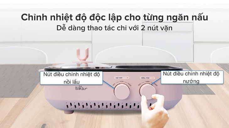 Bếp lẩu nướng đa năng sở hữu hệ thống điều khiển cơ điều chỉnh nhiệt độ tiện lợi
