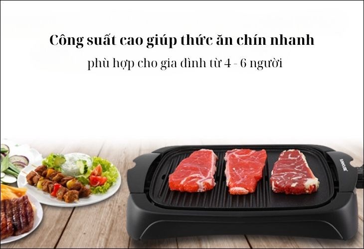 Công suất của bếp nướng Sunhouse SHD4602 lớn giúp nấu chín thức ăn nhanh