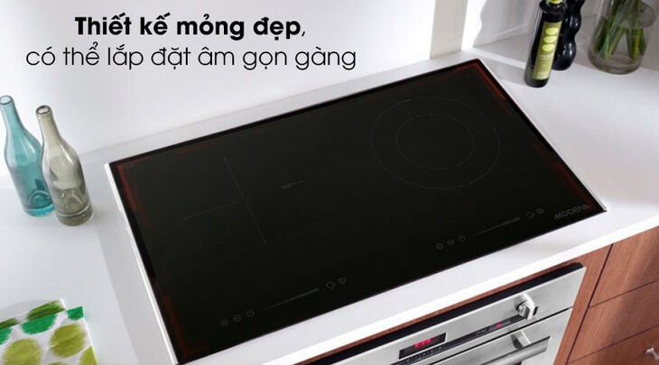 Bếp từ Modena có thiết kế lắp âm hiện đại, cùng màu đen bắt mắt làm cho căn bếp nhà bạn thêm sang trọng
