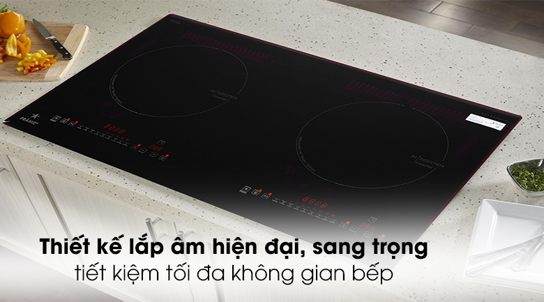 Bếp từ Pramie có thiết kế dạng lắp âm gọn gàng, tinh tế và thanh lịch