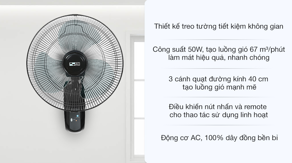 Quạt treo AC AWF01A163G giúp tiết kiệm không gian sàn