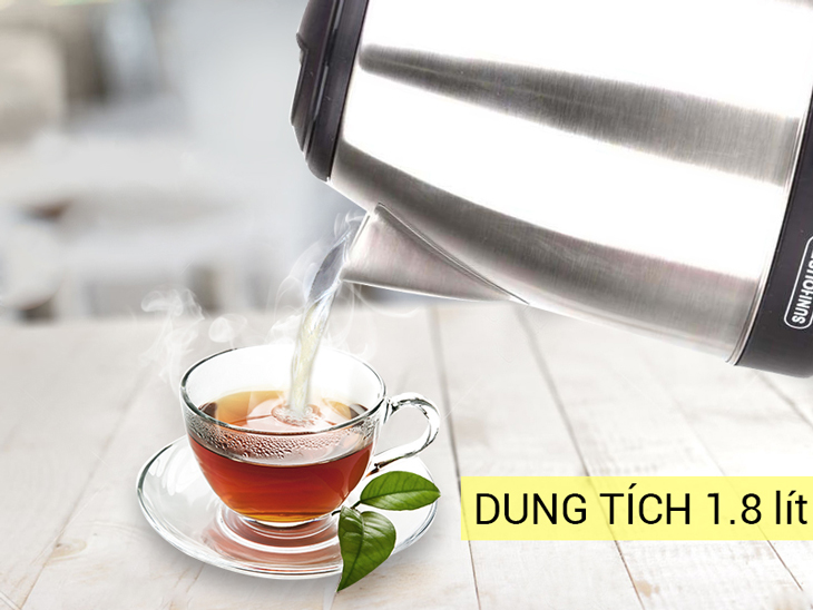 Bình đun siêu tốc Sunhouse 1.8 lít SHD1182 sở hữu dung tích lớn 1.8 lít, cung cấp đủ nước nóng cho gia đình có từ 4 - 6 thành viên
