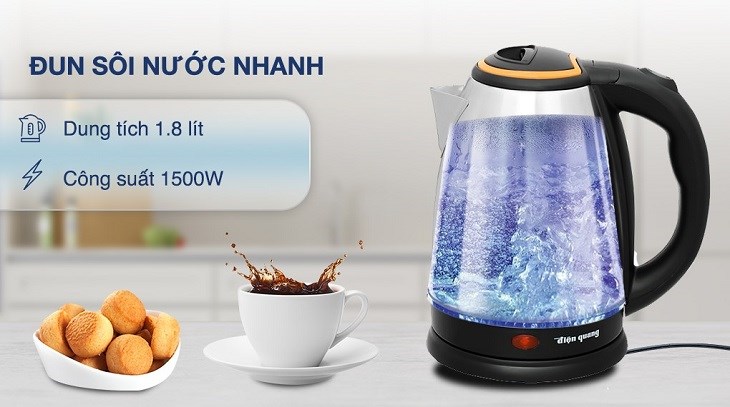 Bình đun siêu tốc Điện Quang 1.8 lít ĐQ EKT06 1518 BL có dung tích lên tới 1.8 lít phù hợp với gia đình đông người