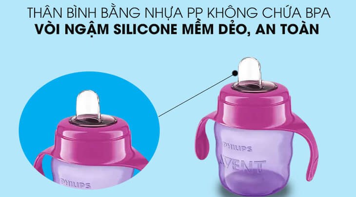 Vòi bình tập uống Philips Avent bằng silicone mềm giúp dễ uống, an toàn cho bé sử dụng