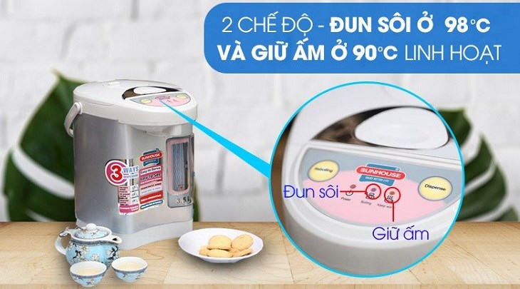 Bình thủy điện Sunhouse SH 1535 3.5 lít giữ ấm ở nhiệt độ 90 độ C, đảm bảo duy trì nước nóng liên tục trong bình