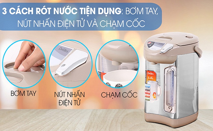 Cơ chế rót nước của bình thủy điện Delites EKA-5.0F 3.2 lít