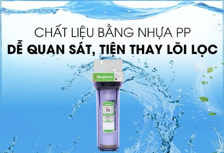 Cốc lọc đầu nguồn Kangaroo KG02G3 với chất liệu làm bằng nhựa PP trong suốt, an toàn