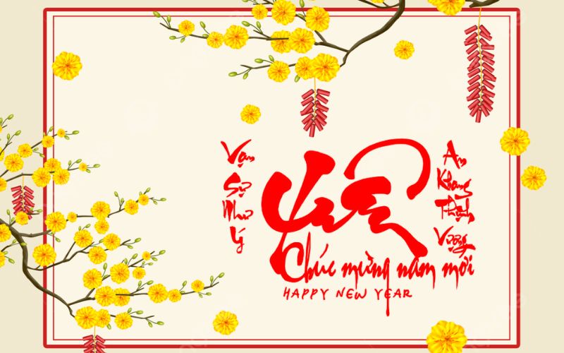 Hình ảnh Tết truyền thống với hoa mai, hoa đào, bánh chưng gợi cảm giác sum vầy, ấm áp ngày đầu năm