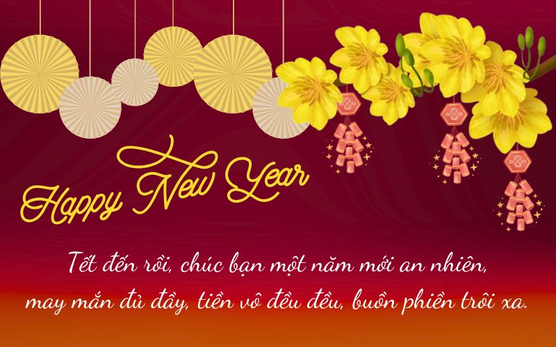Hình ảnh Tết truyền thống với hoa mai, hoa đào, bánh chưng gợi cảm giác sum vầy, ấm áp ngày đầu năm