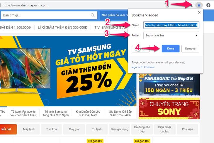 Cách sử dụng bookmark trên trình duyệt Chrome - Cách 2