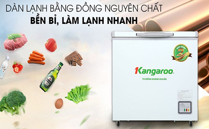 Tủ đông Kangaroo 140 lít KG 265NC1 có dàn lạnh được làm bằng đồng nguyên chất giúp làm lạnh nhanh hơn