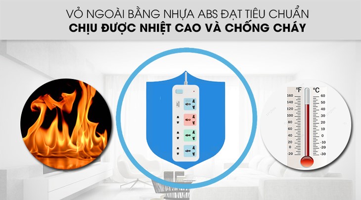 Ổ cắm điện Comet 7 lỗ 3m CES4433 làm bằng chất liệu nhựa ABS chịu nhiệt cao, an toàn chịu nhiệt tốt, bền đẹp