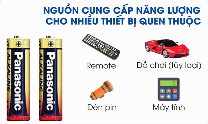 Pin AA 4 viên Panasonic Alkaline LR6T-4B-V thường được sử dụng cho remote, đồ chơi, đèn pin và máy tính
