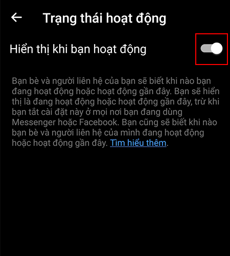 Bật/tắt Hiển thị khi bạn hoạt động
