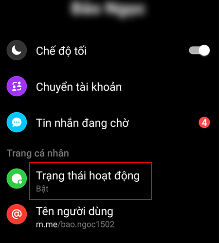 Chọn Trạng thái hoạt động