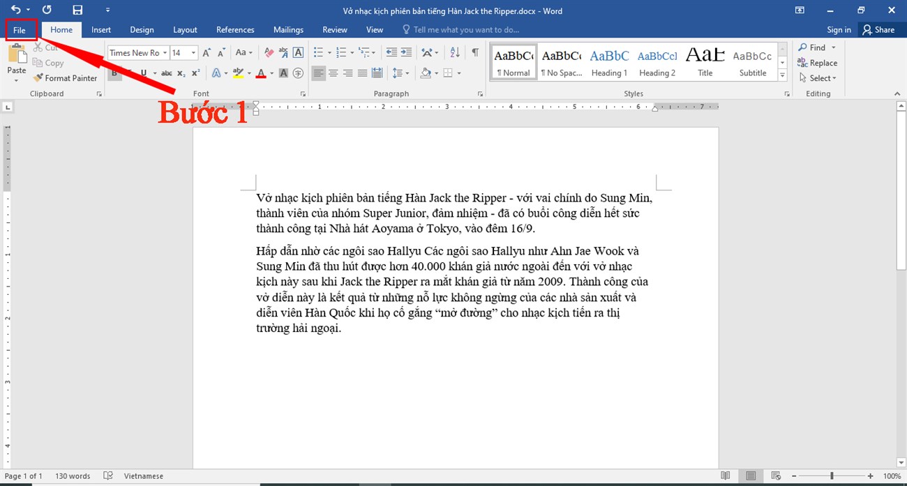 Truy cập mục File ở góc trên bên trái.
