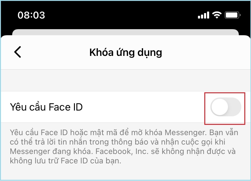 Bật Yêu cầu Face ID