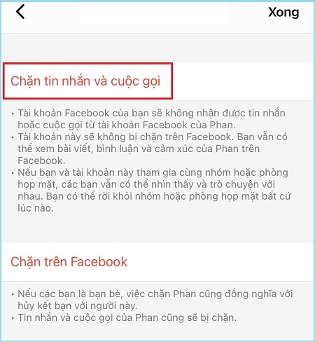 Chọn Chặn tin nhắn và cuộc gọi