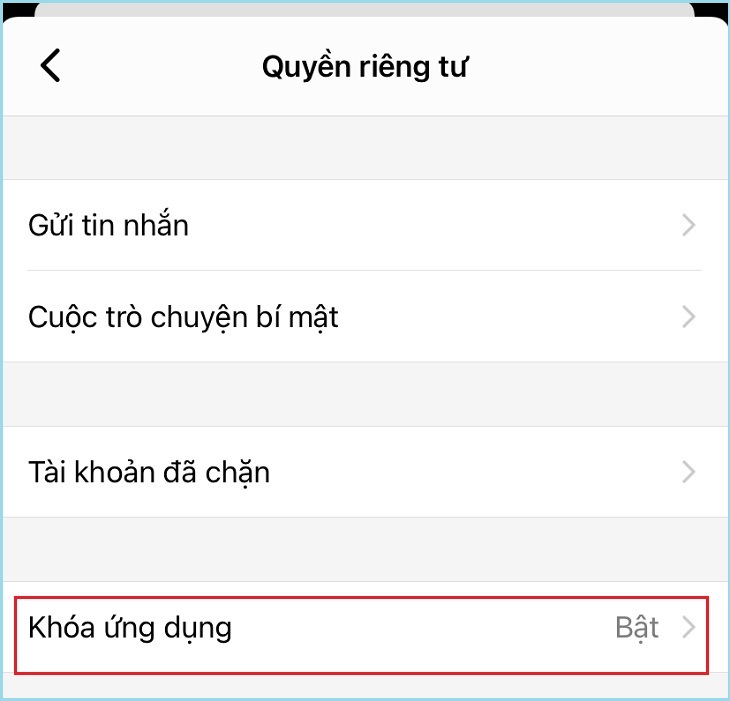 Chọn Khóa ứng dụng