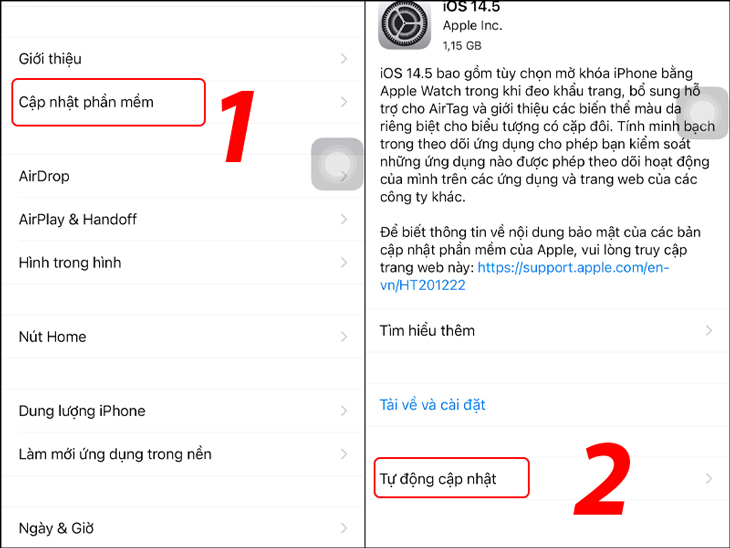Bạn vào chọn Cập nhật phần mềm > Chọn Tự động cập nhật.