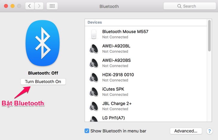 Hướng dẫn cách bật, tắt kết nối Bluetooth trên Macbook