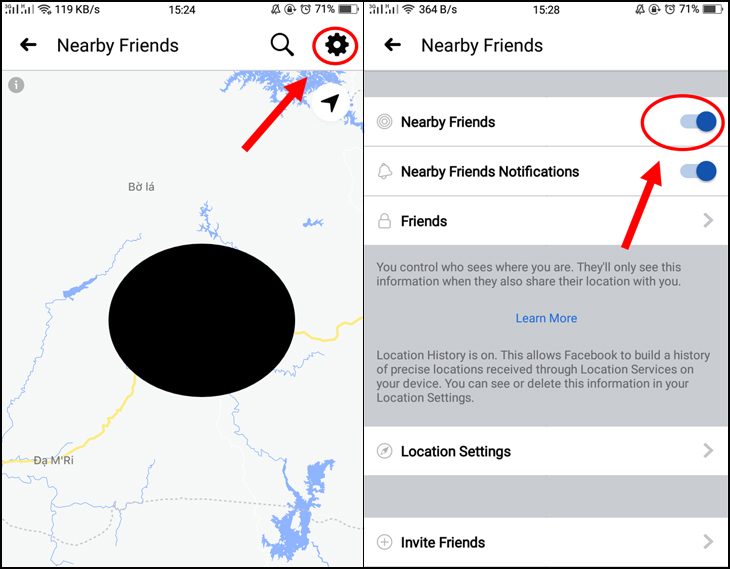 tắt chế độ Nearby Friends trên Facebook cho Android