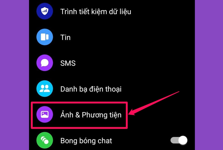 Chọn mục Ảnh & File phương tiện.