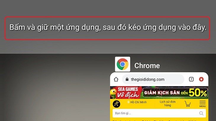 Nhấn giữ và kéo một ứng dụng vào vùng xuất hiệN