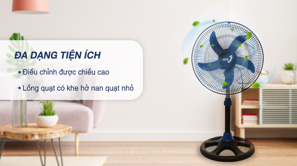 Quạt lửng Asia VY538990 55W với 5 cánh quạt đường kính 40 cm giúp tạo làn gió mát trải rộng khắp căn phòng nhanh chóng