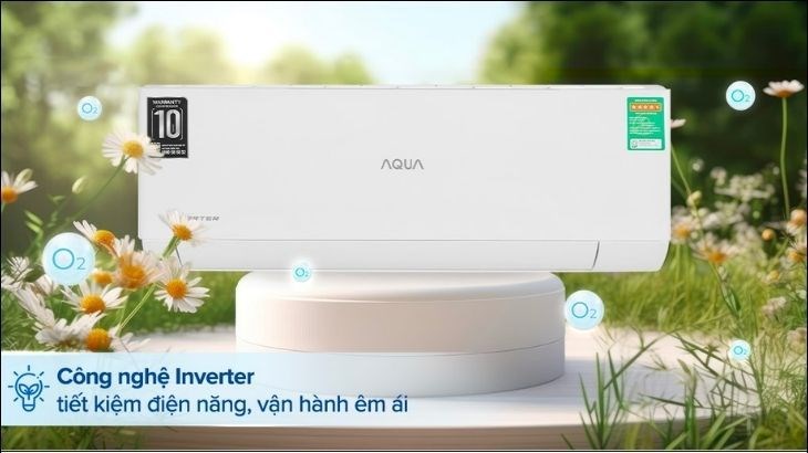 Máy lạnh AQUA Inverter 1 HP AQA-RV10QA2 trang bị công nghệ Inverter giúp tiết kiệm điện năng, vận hành êm ái và làm lạnh đều