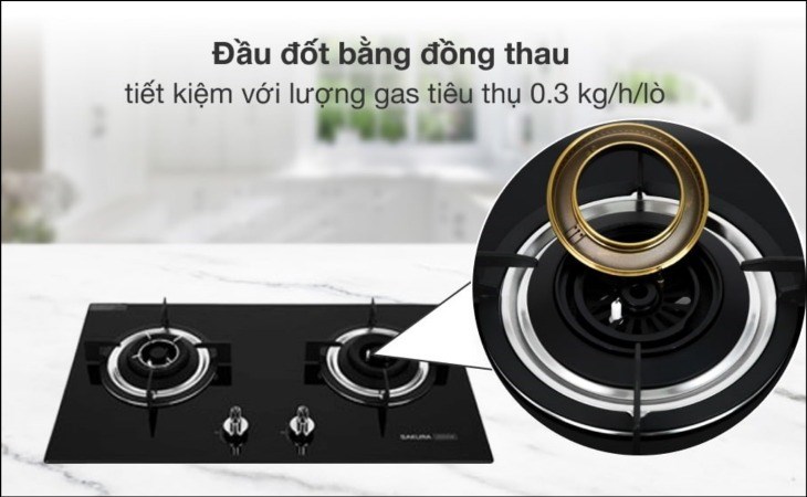 Bếp ga âm Sakura SG-2525GB có đầu đốt bằng đồng thau giúp tiết kiệm gas khi nấu