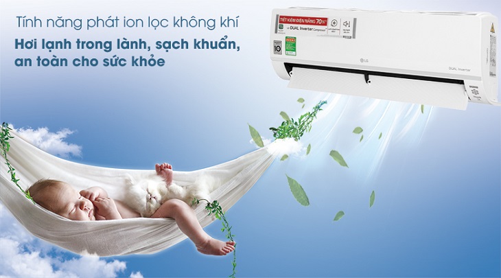 Điều hòa LG Inverter 1 HP V10API1 sở hữu công nghệ tạo ion lọc không khí, bảo vệ sức khỏe hô hấp