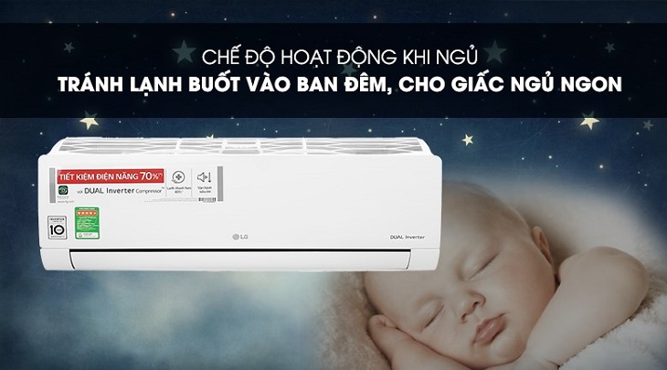 Điều hòa LG Inverter 2 HP V18API1 sở hữu chế độ ngủ đêm tránh buốt đảm bảo mang đến bạn giấc ngủ ngon nhất
