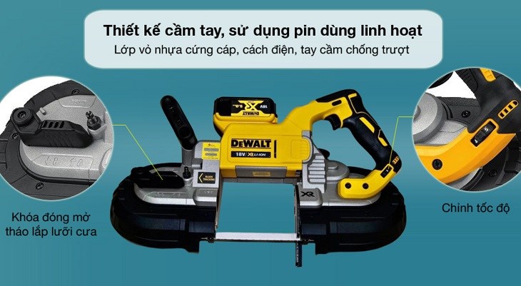 Máy cưa vòng pin Dewalt DCS374N-KR 18V sử dụng pin có khả năng hoạt động ổn định và di chuyển tiện lợi trong suốt quá trình thao tác