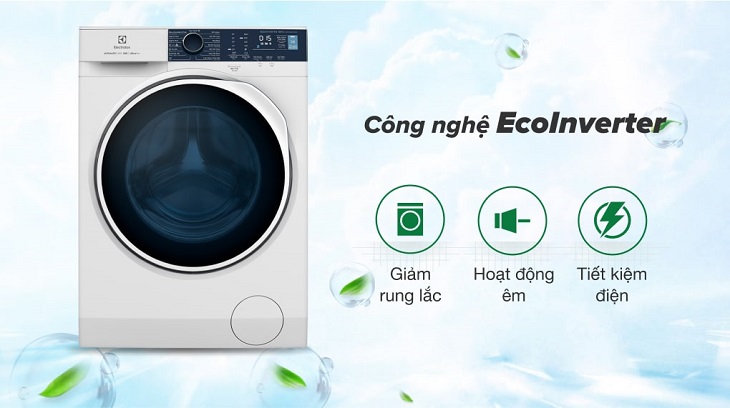 Máy giặt Electrolux Inverter 10 kg EWF1024P5WB được trang bị công nghệ Eco Inverter giúp máy vận hành êm ái và tiết kiệm điện
